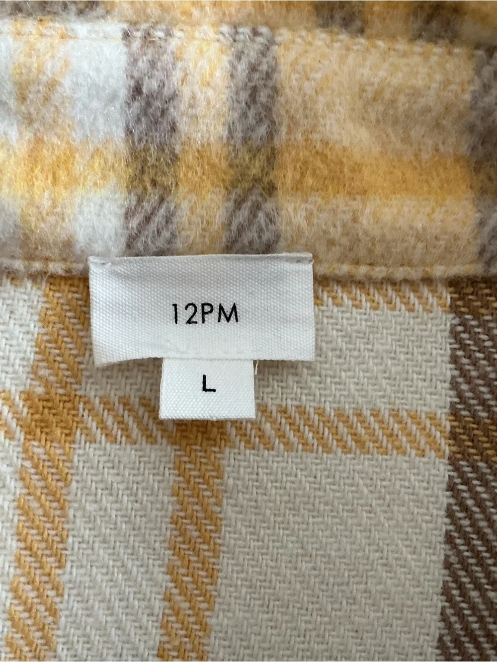 12PM Women's Large Yellow Plaid Shacket Button Up Flannel Shirt Jacket Long Slee